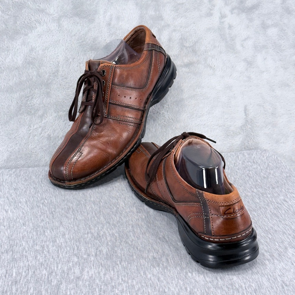 Clarks Touareg Oxford Mens 11M Brown Leather Bicycle Toe Lace Up Dress Shoes